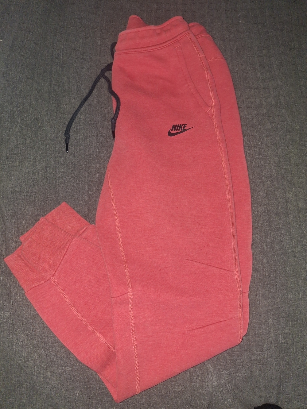 Nike Men's Coral Red Sweatpants with Black Logo